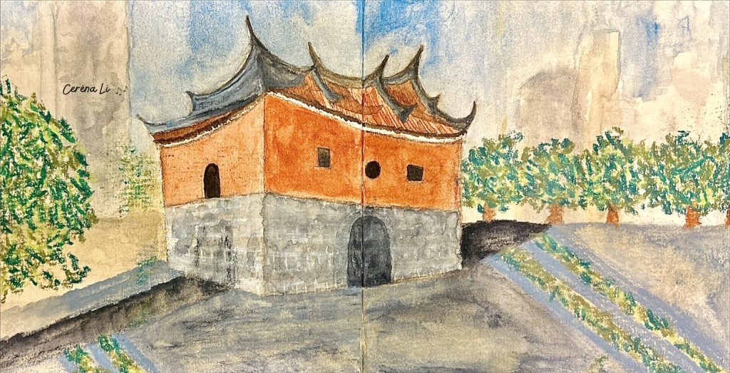 替代文字 (Alt Text)：[Ceréna莫笑] fairyland.tw 台灣建築寫生 - 台北府城北門承恩門閩南式碉堡城樓手繪水彩原稿