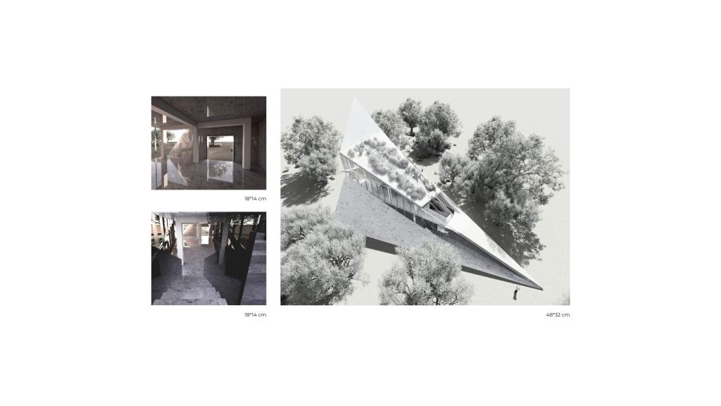 [Ceréna莫笑] C Gallery - Project.002 雙向介面 48x32cm 三角形大曲面鳥瞰渲染圖與空間序列