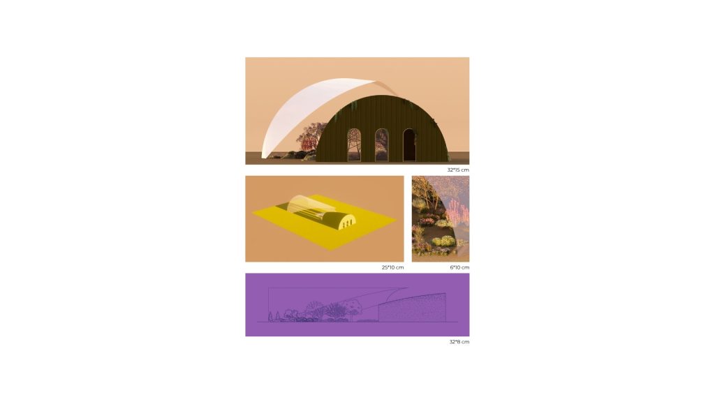 [Ceréna莫笑] C Gallery - Project.004 平行幾何拱門與紫色背景景觀剖面立面圖